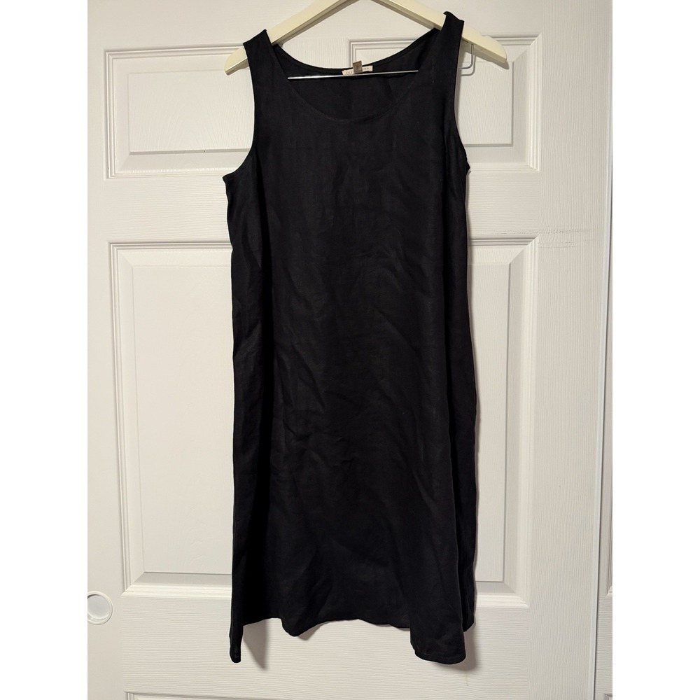 Eileen Fisher Organic Black Linen Tank Dress Coastal Capsule Lagenlook